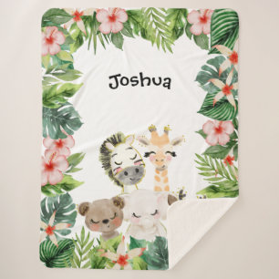 Cobertor Sherpa Dourados Amigos Safari   Molereca Floral