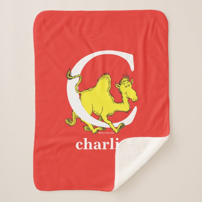 Cobertor Sherpa Dr. Seuss ABC: Carta C - Branco | Adicione seu nom (Frente)