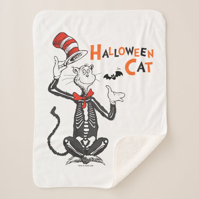 Cobertor Sherpa Dr. Seuss | Gato de Halloween no Chapéu (Frente)