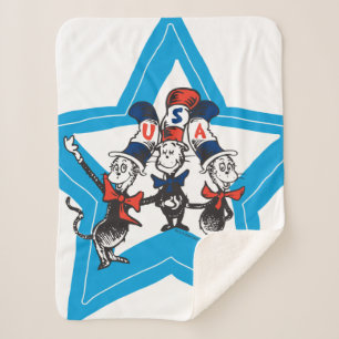Cobertor Sherpa Dr. Seuss Pequenos Gatos EUA Chapéus Gráficos