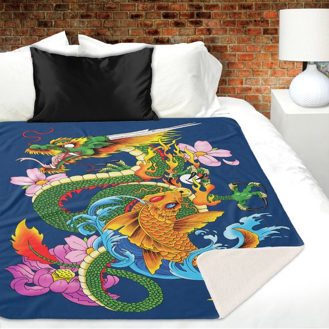 Cobertor Sherpa Dragão Chinês Verde Koi (Criador carregado)