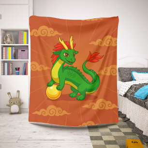 Cobertor Sherpa Dragão Chinês Verde no Vermelho