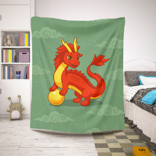Cobertor Sherpa Dragão Chinês Vermelho no Verde