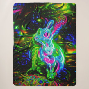 Cobertor Sherpa Dragão do Coelho Psicodélico em Neon Fantasy