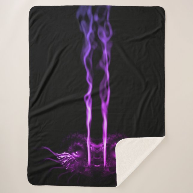 Cobertor Sherpa Dragão Fumaça Preto e Roxo (Frente)