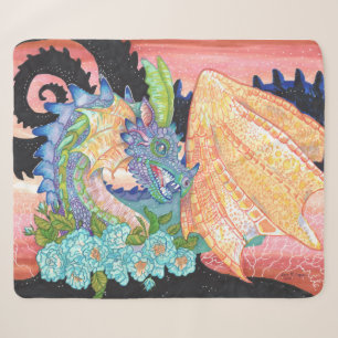 Cobertor Sherpa Dragão Rosa Azul Pastel