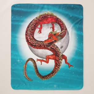 Cobertor Sherpa Dragão Vermelho Oriental - Criatura de Fantasia Mí