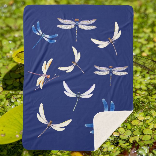 Cobertor Sherpa Dragões maravilhosos a voar a azul escuro (Criador carregado)