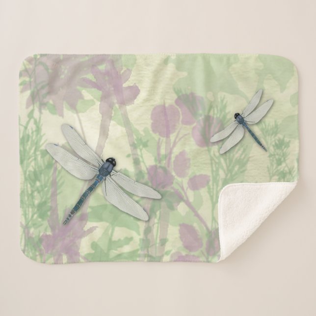 Cobertor Sherpa Dragonflies azuis (Frente (Horizontal))