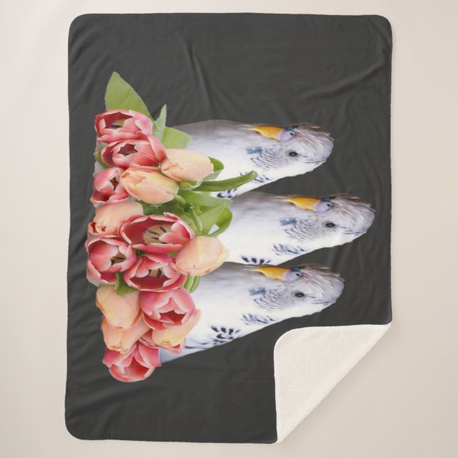 Cobertor Sherpa drei niedliche weisse Wellensittiche (Frente)