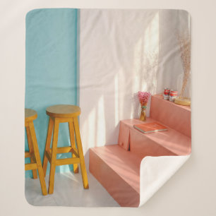 Cobertor Sherpa Duas fezes de bar de madeira amarela