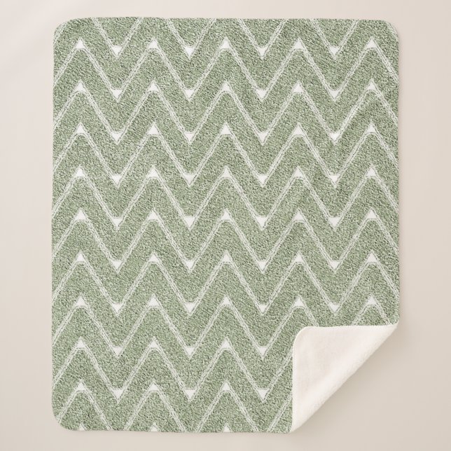 Cobertor Sherpa Dusty Sage Green Chevron Patterno (Frente)