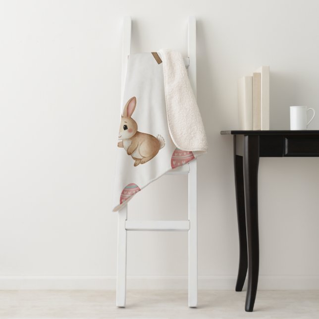 Cobertor Sherpa Easter Whimsy – Seamless Bunny & Lily Pattern (In Situ)