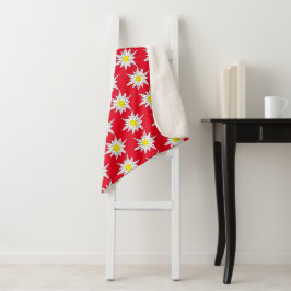 Cobertor Sherpa Edelweiss Flower Pattern Red Sherpa Blanket