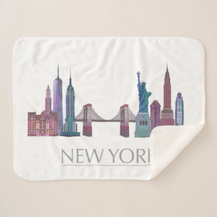 Cobertor Sherpa Edifícios coloridos com Skyline em Nova Iorque