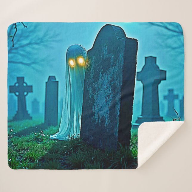 Cobertor Sherpa Eerie Glimpse de Graveyard Ghost (Frente (Horizontal))