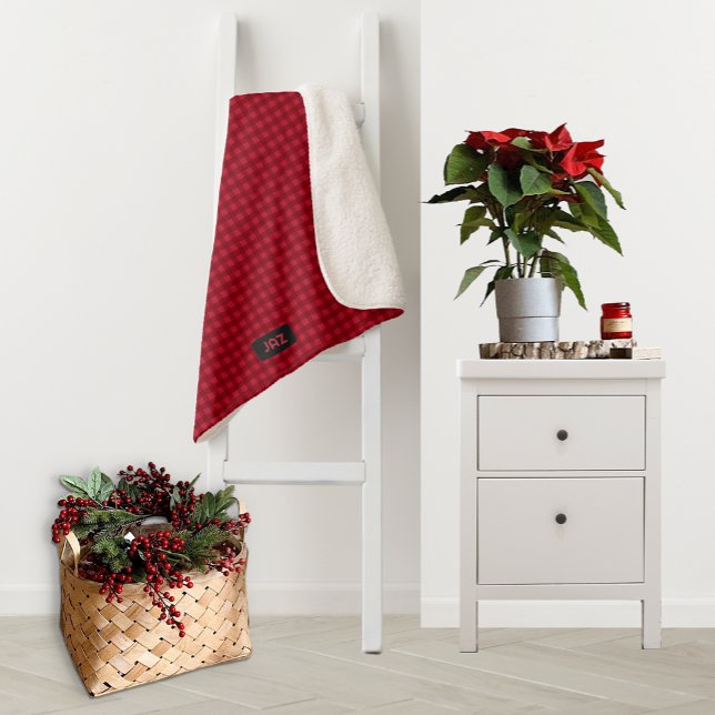 Cobertor Sherpa Efeito do kit de Xadrez vermelha - tricô com as pr (Criador carregado)