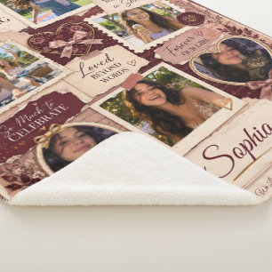 Cobertor Sherpa Efêmera Personalizada  Aniversário 6 Colagem de Fo