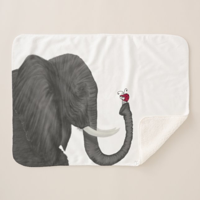 Cobertor Sherpa Elefante Adorável e Ladybug Bonito (Frente (Horizontal))