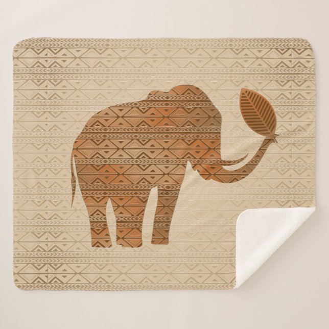Cobertor Sherpa Elefante - Design de Arte Tribal (Frente (Horizontal))