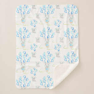 Cobertor Sherpa Elefantes Cachorros Balões e Nuvens Padrão de Meni