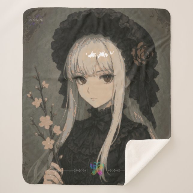 Cobertor Sherpa Elegance of the Midnight Blossom Maiden Premium (Frente)