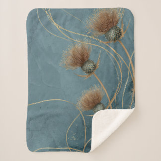 Cobertor Sherpa Elegância em Textura Azul Teal Cardo Dourado