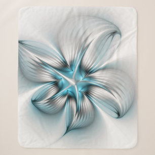 Cobertor Sherpa Elegância Floral Arte Fractal Azul Abstrata Modern