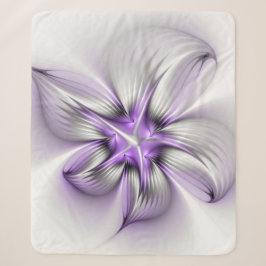 Cobertor Sherpa Elegância Floral Arte Fractal Violeta Abstrata Mod