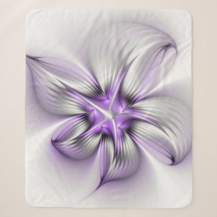 Cobertor Sherpa Elegância Floral Arte Fractal Violeta Abstrata Mod