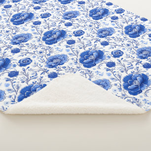 Cobertor Sherpa Elegância Floral Azul Rococo