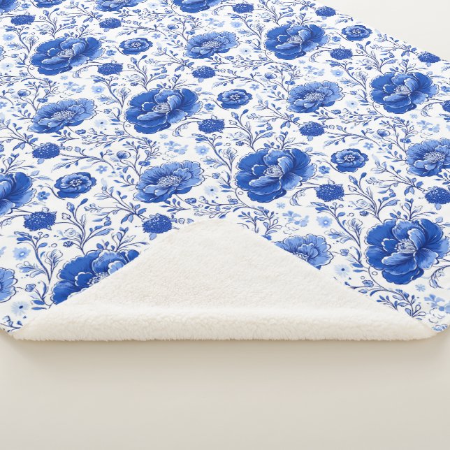 Cobertor Sherpa Elegância Floral Azul Rococo (3/4)