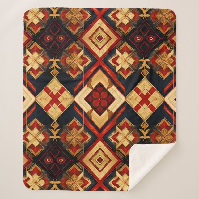 Cobertor Sherpa Elegância Geométrica Padrão Invisível Vermelho Dou (Frente)