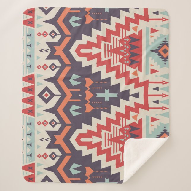 Cobertor Sherpa Elegância Tribal: Impressão de Étnica Geométrica (Frente)