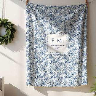 Cobertor Sherpa Elegant Blue Toile Personalized Throw Gift for Him