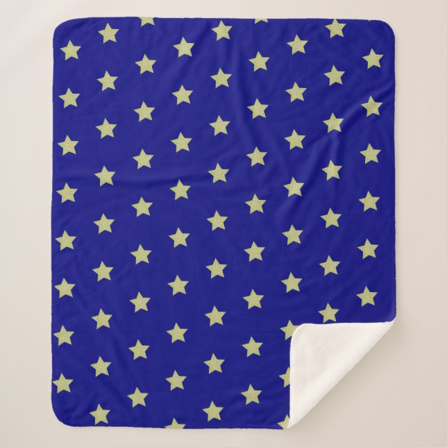Cobertor Sherpa Elegant Gold & Blue Star Pattern  (Frente)