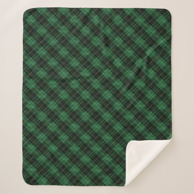 Cobertor Sherpa Elegant Green Plaid Christmas (Frente)