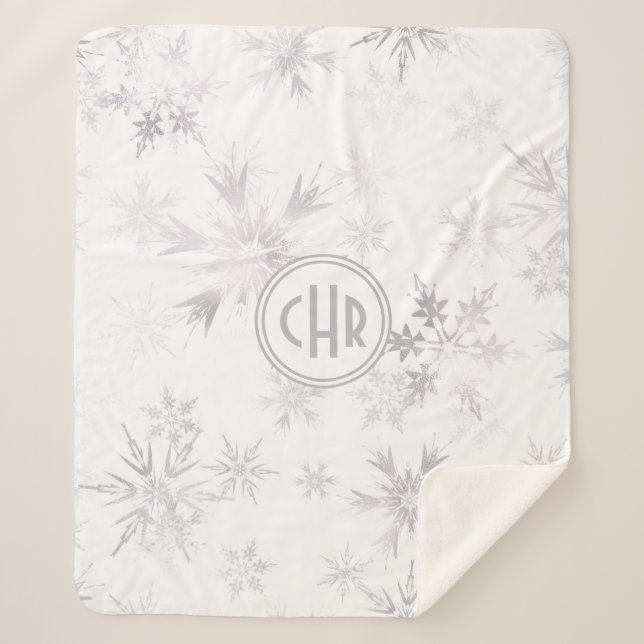 Cobertor Sherpa Elegant White Winter Snowflakes (Frente)