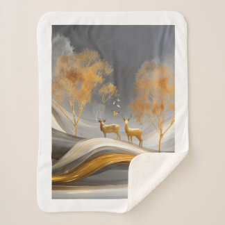 Cobertor Sherpa ✨Elegante Arte de Veado Dourado Luxuoso da Naturez