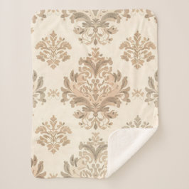 Cobertor Sherpa Elegante Bege Damask Vintage Casa de Campo Frances