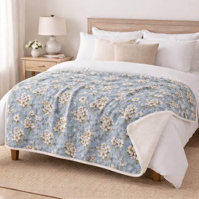 Cobertor Sherpa Elegante Flor de Blossom Azul (Criador carregado)