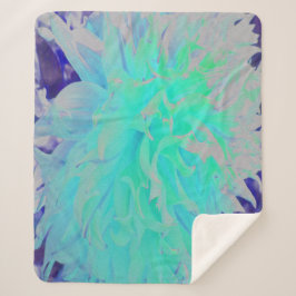 Cobertor Sherpa Elegante Flor de Dália Aquamarine Verde e Azul