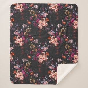 Cobertor Sherpa Elegante Floral Burgundy Escuro Vintage Mal-humora