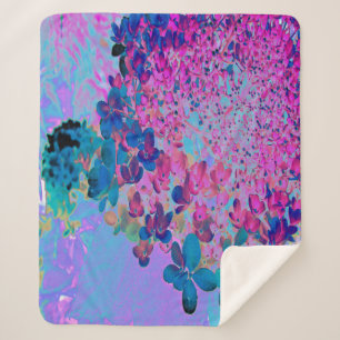 Cobertor Sherpa Elegante Hortênsia Limelight Azul Escuro e Magenta