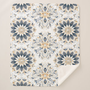 Cobertor Sherpa Elegante Mandala Dourado Azul Marinho