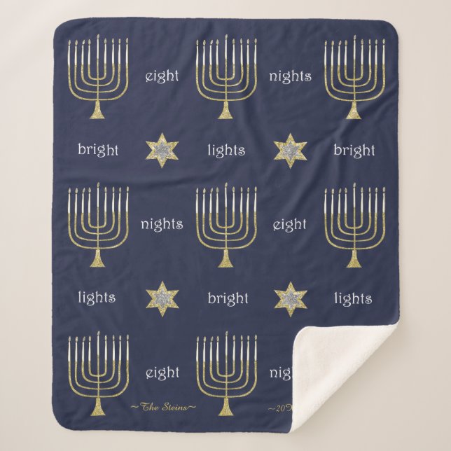 Cobertor Sherpa Elegante Menorahs Sherpa Hanukkah Blanket/Médio (Frente)