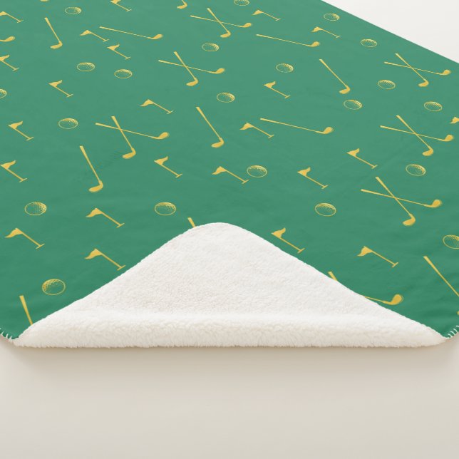 Cobertor Sherpa Elegante Moderno Dourado Golfe Padrão Verde (3/4)