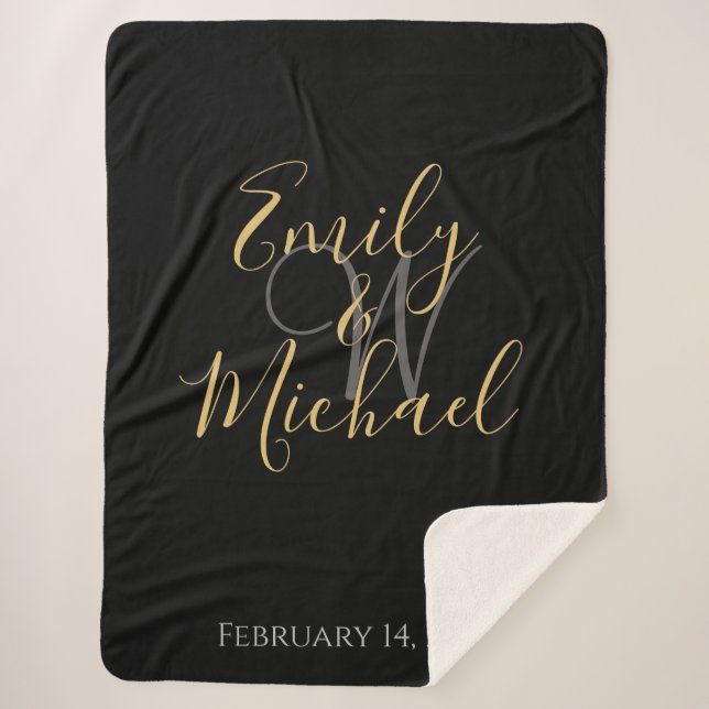 Cobertor Sherpa Elegante Monograma Inicial de Cunho em Script Dour (Frente)