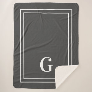 Cobertor Sherpa Elegante Monograma Para Ele Cinzas E Branco
