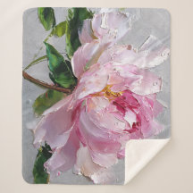 Elegante Peônia Rosa Pintura a Óleo com Impasto Gr